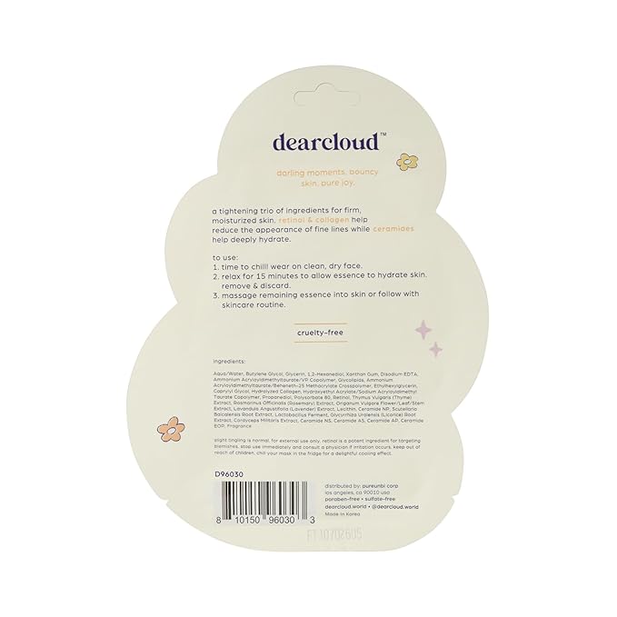 dearcloud Hoppy Skin Firm Renewal Dew Essence Face Mask, Korean Sheet Mask - Collagen, Retinol & Ceramides (3 Count)