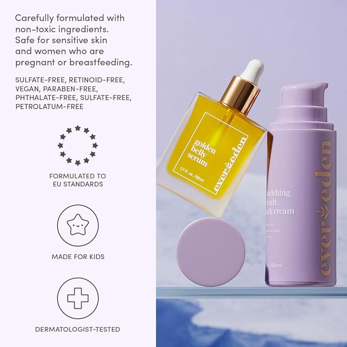 Evereden Mama Must-Have DUO - Golden Belly Stretch Mark Oil & Stretch Mark Cream - Dermatologist-Developed Clean & Vegan Maternity Skin Care for Stretch Mark Reduction & Skin Hydration