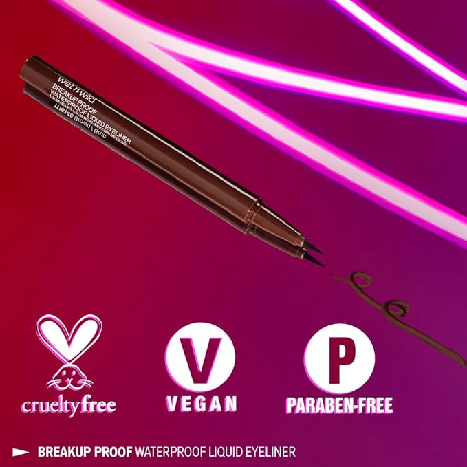 wet n wild Mega Last Breakup Proof Liquid Eyeliner - Ultra-Fine Brush, Waterproof, 16-Hour Long-Lasting Wear - Cruelty-Free & Vegan - Brown