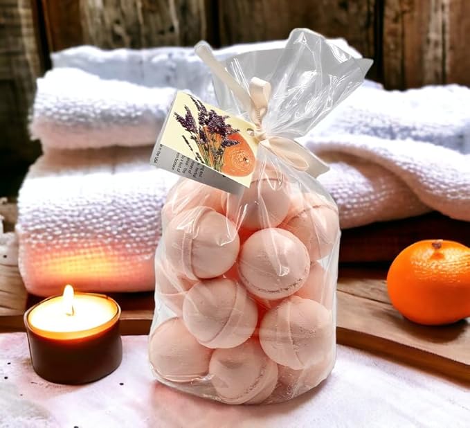 Bath Bombs 14 Set 1 oz/ea, Natural and Organic, USA Handmade | Aromatic Bath Fizzies, Stress Relief | Nourishing, Shea & Coco Butter | Gift Idea | Vegan & Cruelty-Free - Clementine Lavender