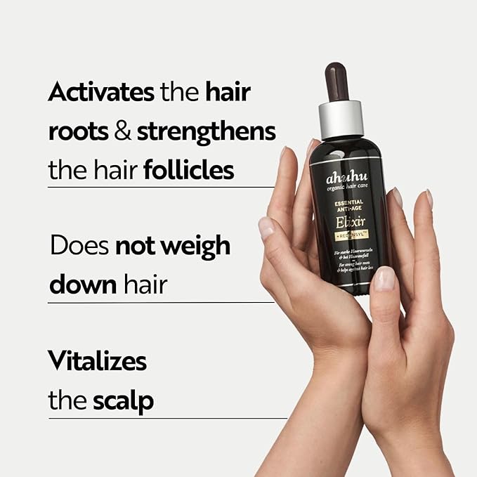 Ahuhu ESSENTIAL ANTI-AGE Elixir With Caffeine & Redensyl (100ml) - Highly Concentrated Scalp Care, Stimulates Hair Growth, Provides Thicker Hair & More Volume, Vegan
