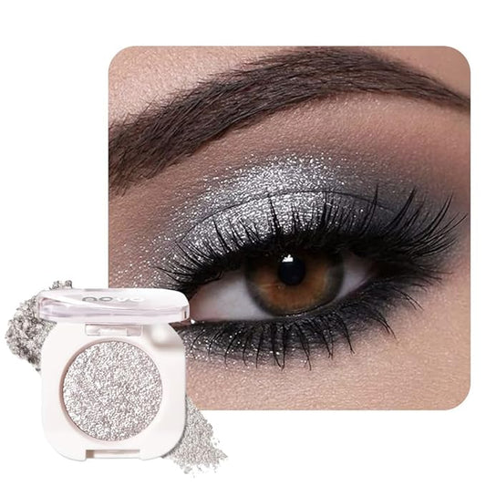 Ultra-Fine Pressed Pigment Single Eyeshadow – Lightweight, Highly Blendable Formula Frosted Silver Sparkle Eye Shadow, 12 Rich Matte/Shimmer Shades for Makeup, Vegan & Cruelty-Free (#12 Cold Brew)