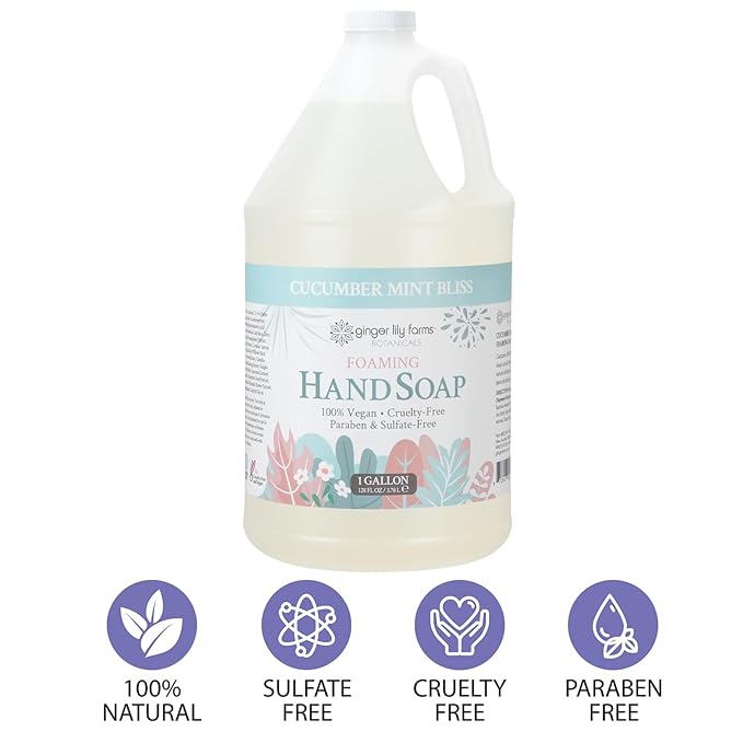Ginger Lily Farms Botanicals All-Purpose Foaming Hand Soap Refill, 100% Vegan & Cruelty-Free, Cucumber Mint Bliss Scent, 1 Gallon (Pack of 4)
