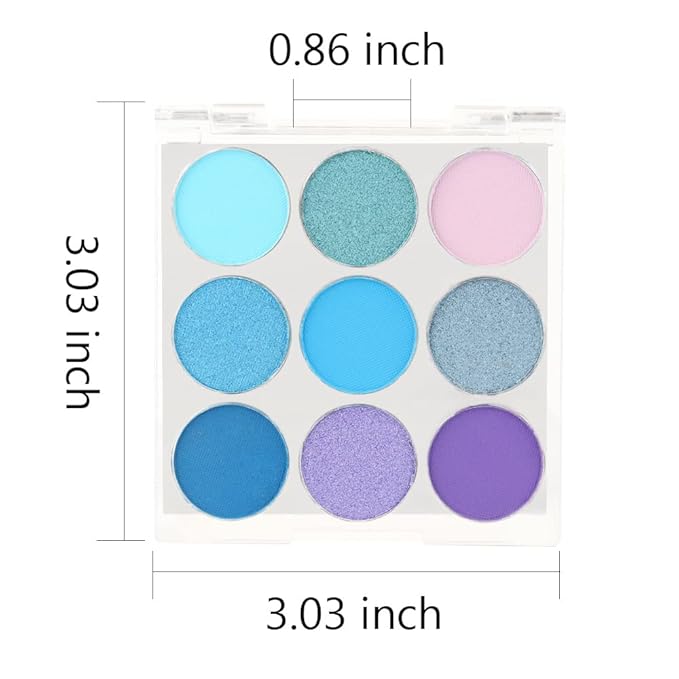 Purple Blue Eyeshadow Palette, Shimmer & Matte Violet Green Powder for Eye Makeup – 9-Color Highly Pigmented Light Dark Blue Pink Shades, Blendable Shiny & Matt