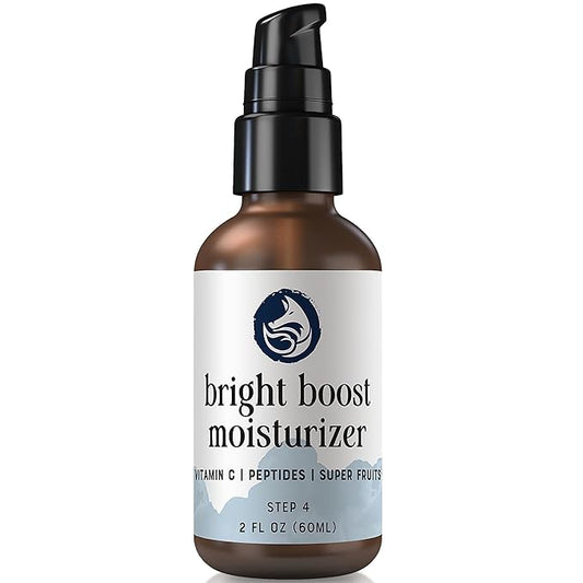 Foxbrim Naturals Bright Boost 7 Superfruits Peptide Face Moisturizer with Vitamin C - Gentle Daily Hydrating Luxury Lotion for Radiant Skin - Smooths Fine Lines - Fragrance Free All Skin Types 2oz