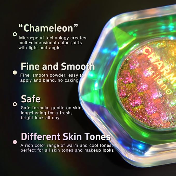 CHARMACY Chameleon Diamond Rainbow Eyeshadow, Multichrome Face Highlighter Palette, Multi-use, Long Lasting, High Pigment, Metallic Glitter Sparkling Eyeshadow Eyes Makeup Highlighter #03