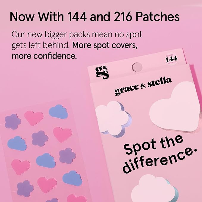 grace & stella Award Winning Pimple Patches for Face - Dermatologist Tested Acne Patches - Hydrocolloid Patch for Breakouts, Whiteheads - Vegan Acne Spot Treatment for Face (Invisible, 144 Count)