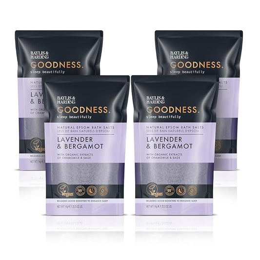 Baylis & Harding Goodness Sleep Lavender & Bergamot Epsom Salts 35.2 fl. oz (Pack of 4) - Vegan Friendly