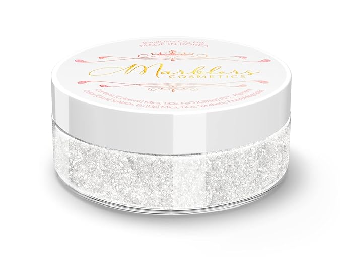 MARBLERS Chunky Natural Mica Powder [Luna Pearl] 0.11oz (3g) | Highly Pigmented | Non-Toxic, Vegan, Cruelty-Free | Eyeshadow, Body Butter, Nail Polish, Nail Art | Party, Body, Face Makeup
