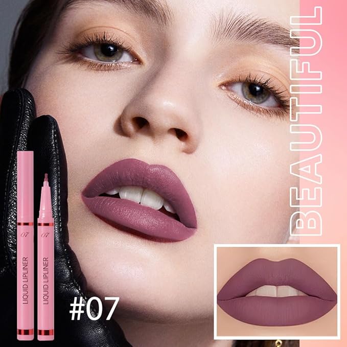 Deep Plum Lip Liner Stain – 24H Longwear Waterproof Matte Lip Contour Pen, Transfer-Proof Precision Marker for Defining & Outlining Lips All Day Stay Lip Lip Liner Marker 07#