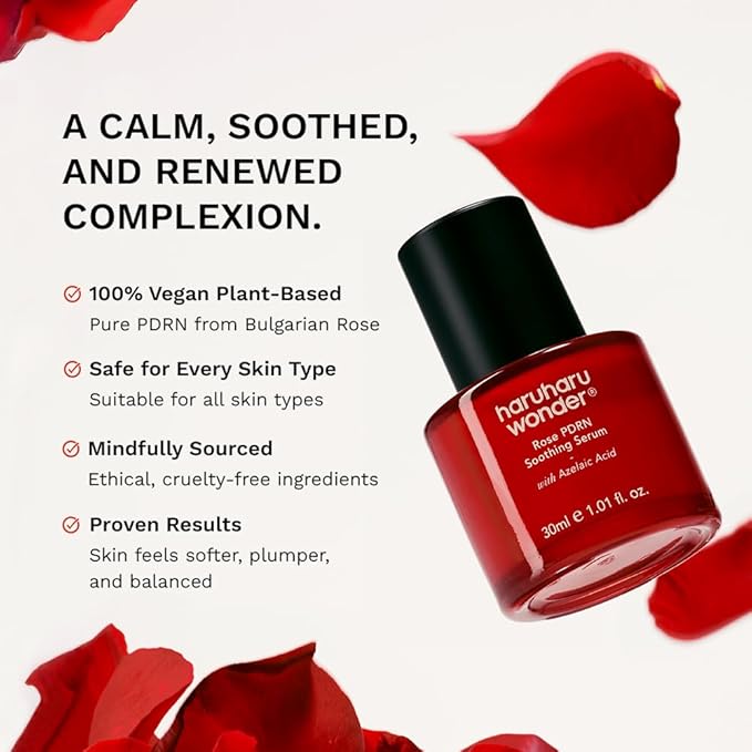 haruharu wonder Rose PDRN Soothing Serum with Azelaic Acid, Redness Relief, Barrier Repair, Bulgarian Rose, Lightweight Formula for Sensitive Skin, Fragrance Free, Korean Skincare, Vegan, 1.01 fl.oz