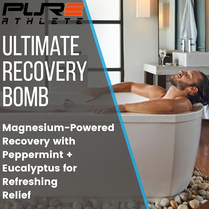 Pure Sport Peppermint Bath Bombs - Magnesium Epsom Salt and Natural Essential Oils for Soaking, Easter Basket Stuffers for Runners, Post Workout Muscle Recovery Soak for Athletes, USA Made