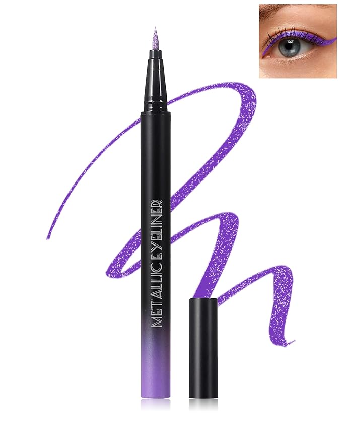 Metallic Purple Glitter Liquid Eyeliner, Diamond Shimmer Waterproof Eyeliner, Sparkle Colored Eyeliner Pen Long-Lasting, Ultra-Fine Tip Smudge-Proof, Quick-Drying, High Pigmented Delineador De Ojos-02