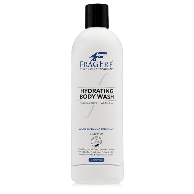 Sensitive Skin Body Wash 16 oz - Paraben Free Sulfate Free Body Cleanser - Hypoallergenic for Delicate and Flaky Skins - Natural Cucumber for Hydration - Vegan Gluten Free Cruelty Free