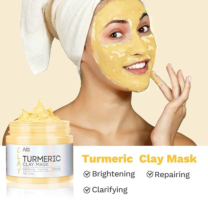 ANAI RUI 3 Pcs Face Mask Set - Turmeric Clay Mask - Green Tea Face Mask - Dead Sea Mud Mask for Oily Skin, Blackheads & Pores -Spa Gift Set Self Care for Women Teens(2.5 oz Each