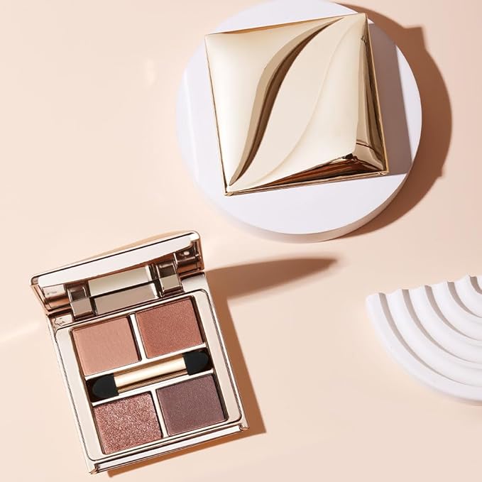 Warm Rosy Brown Eyeshadow Palette, 4-Shade Neutral Nude Matte & Shimmer Eye Makeup for Soft Glam & Romantic Rose Looks — Enhances Brown, Hazel & Green Eyes, High Pigment Long-Lasting Blendable Formula