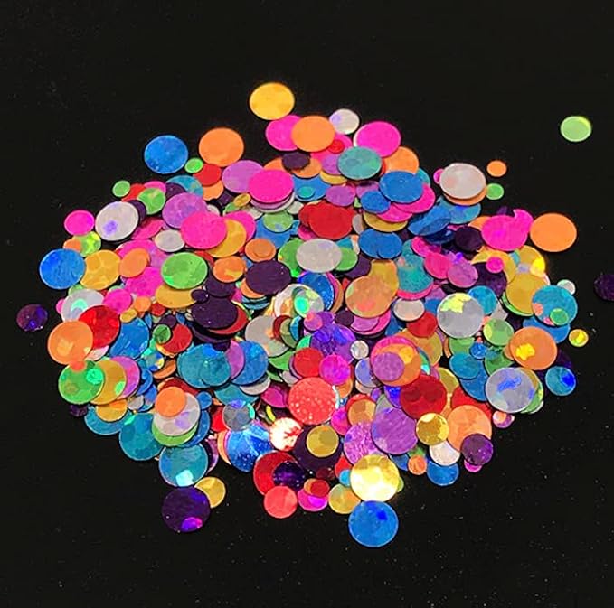 Metallic Rainbow Circles - Face & Body Glitter - Cosmetic Grade Chunky Glitter - Uses Include: Festival Rave Makeup Face Body Nails Resin Arts & Crafts, Resin, Tumblers, Bath Bombs - Solvent Resistant