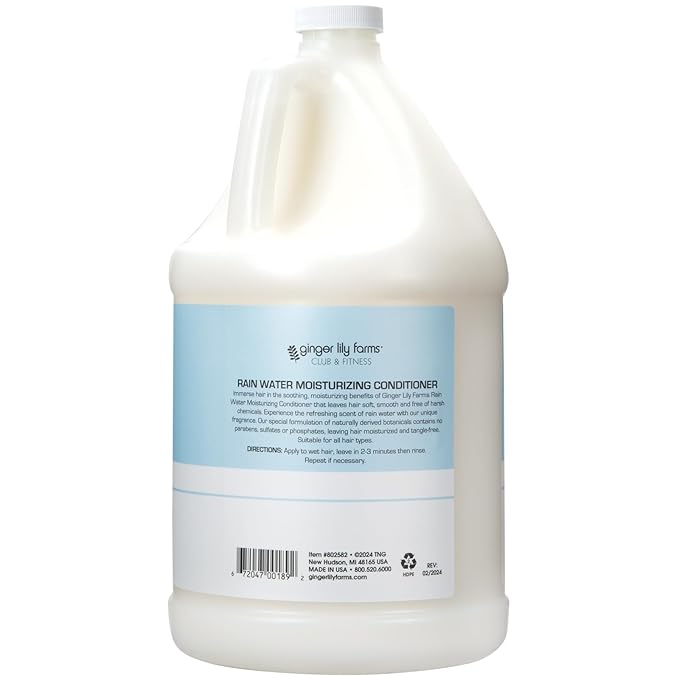 Ginger Lily Farms Club & Fitness Moisturizing Conditioner for Dry Hair, 100% Vegan & Cruelty-Free, Rain Water Scent, 1 Gallon (Pack of 4)