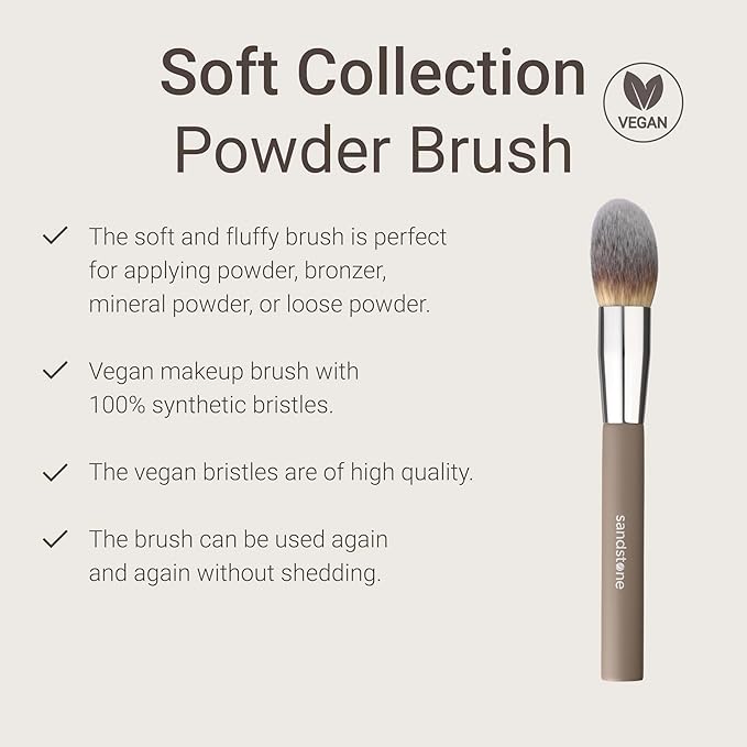 Sandstone Scandinavia Powder Brush – Large, Fluffy Makeup Brush for Even Powder Application – Ultra-Soft Vegan Bristles – Cruelty-Free