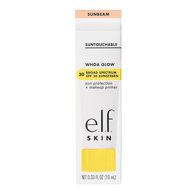 e.l.f. SKIN Suntouchable Whoa Glow SPF 30 Mini, Sunscreen & Makeup Primer For A Glowy Finish, Made With Hyaluronic Acid, Vegan & Cruelty-Free, Sunbeam