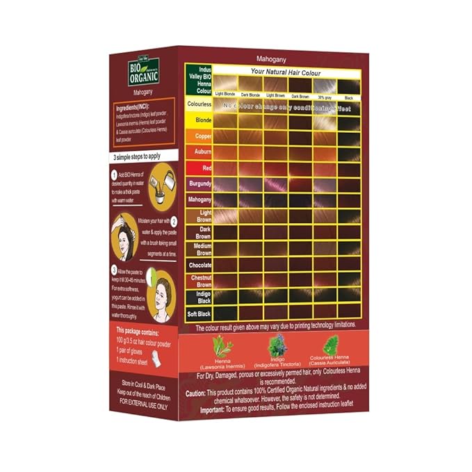 Indus Valley Bio Organic Natural Henna Hair Color Mahogany 100gm| 100% Gray Hair Coverage And Long Lasting Hair Dye | Vegan and Cruelty-Free | Plant Based Ingradients Hair Color