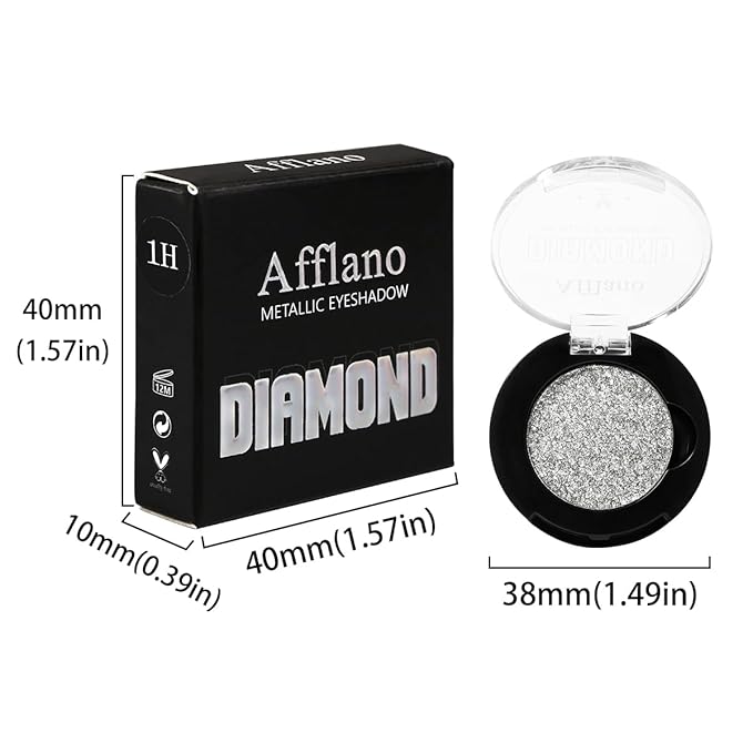Silver Glitter Eyeshadow, High Pigmented Diamond Sparkly Eyeshadow Silver Eye Makeup, High Shine Long Lasting Waterproof Metallic Pearly Pressed Powder Eye Shadow Highlight for Face & Body, Vegan, #1H