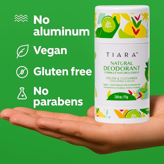 TIARA All Natural Deodorant for Women & Men - Aluminum Free Deodorant, Safe for Kids & Whole Body Use - Paraben & Chemical Free, Vegan, Non-Toxic and Gluten Free. Travel Size (Melon & Cucumber)