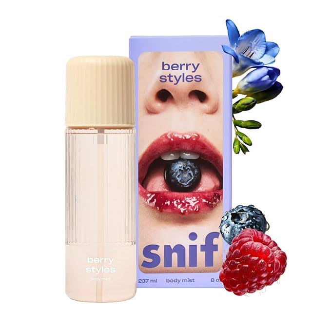 Snif Berry Styles Body Mist 8oz, Fruity Gourmand Fragrance Mist for Body & Hair, Blueberry, Raspberry & Vanilla, Clean, Vegan, Cruelty Free