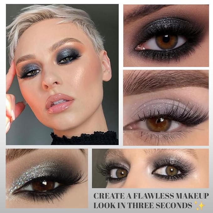 Silver Black Gray Brown 4Colors Eyeshadow Makeup Palette with Brush Mirror,Natural Neutral Powde Eye Shadow Palettes for Older Women,Long Lasting Naturing-Looking,Lightweight Eye Makeup Travel Size