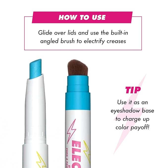 Lime Crime Electric Slide Eyeshadow & Brush Stick, Chill Pill (Metallic Teal) - Lightweight 2-in-1 Eyeshadow Smudge Stick with Angled Brush for Long Lasting Bold Color - Vegan