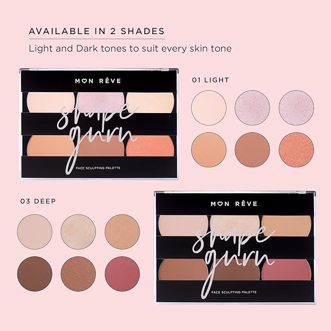 Mon Rêve 3-in-1 Contour Palette Powder – Highlighter, Blush & Contour Makeup Palette – Parabens-Free & Vegan Mineral Makeup Face Sculpting Kit for Light & Dark (03 Deep)