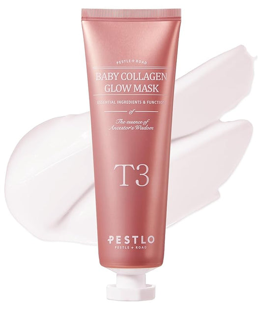 PESTLO Baby Collagen Glow Mask - Korean Peel Off Facial Mask Infused with Reallagen/T3 Vegan Collagen, Aginon, Volufiline for Hydrating, Firming, Glow, Glass Skin | Optional Overnight Use, 2.36 fl.oz