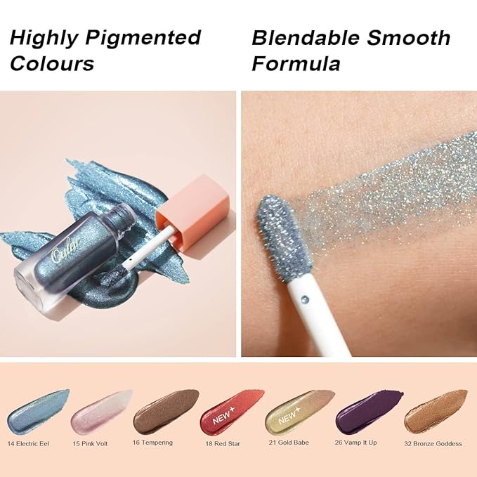Oulac Liquid Glitter Eyeshadow Liquid Black Eyeshadow Black Shimmer Liquid Eyeliner Non-sticky One-Swipe Coverage with Quick-Drying Crease-resistant Formula.Vegan & Cruelty-Free.(12)