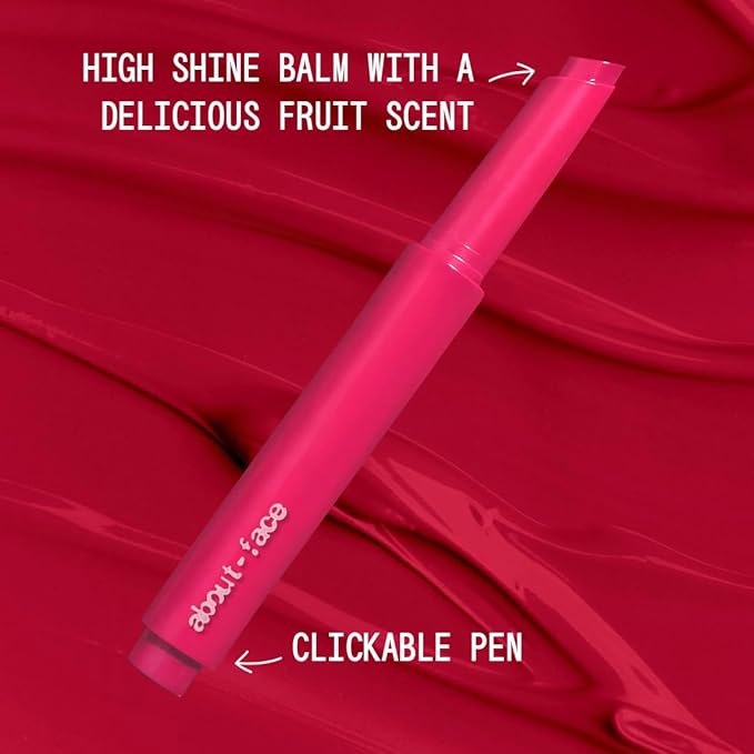 aboutface Cherry Pick Lip Color Butter – High-Shine, Hydrating Lip Balm with Pomegranate Flower Extract & Cherry Butter – Vegan, Cruelty-Free, Clean Beauty – 0.06 oz (Watermelon Take –Flamingo Pink)