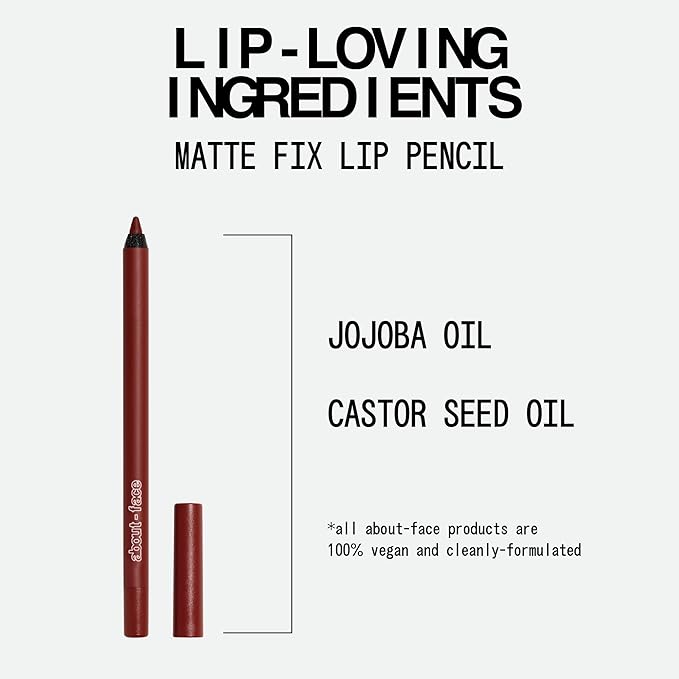 about-face Matte Fix Lip Pencil Incinerate – Long-Wear, Creamy Matte Lip Liner with Hyaluronic Acid & Vitamins C & E – Vegan, Cruelty-Free, Clean Beauty – 0.042 oz (Cinnamon)