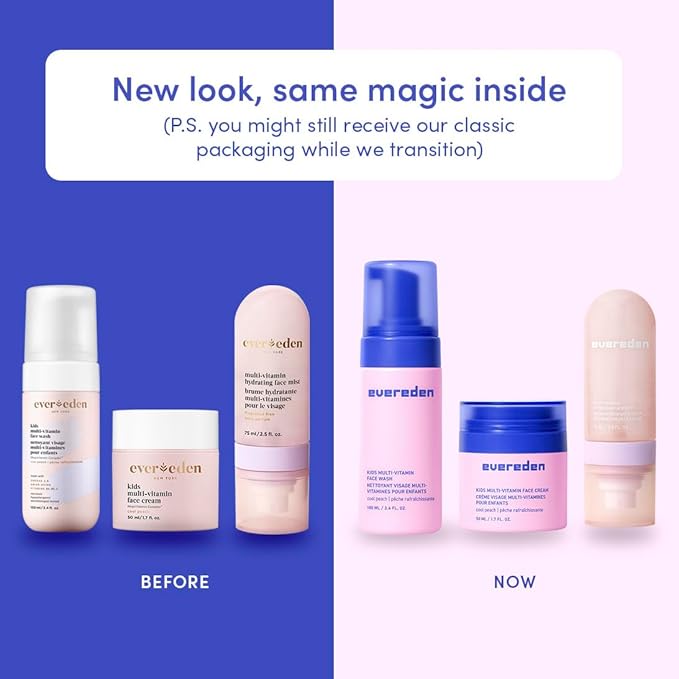 Evereden Kids Multi-Vitamin Hydrating Face Mist, Face Wash, & Kids Face Cream Set: Clean, Vegan, and Multivitamin-Rich Kids Skin Care Set for 6 & up - Moisturize & Refresh
