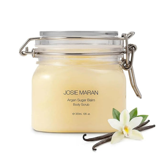 Josie Maran Argan Sugar Balm Body Scrub - Exfoliating Sugar Scrub with 100% Pure Argan Oil & Coconut Oil - Softens, Smoothes & Hydrates Dry Skin - Vegan + Cruelty Free - Vanilla Bean (10 oz)