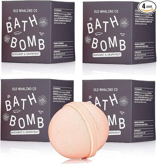 Old Whaling Co Bergamot and Grapefruit Bath Bomb – Set of 4 – Handmade Bath Soak with Epsom Salts – Cleansing, Soothing and Moisturizing Fizz – Fruity, Citrus Scent, 8 oz