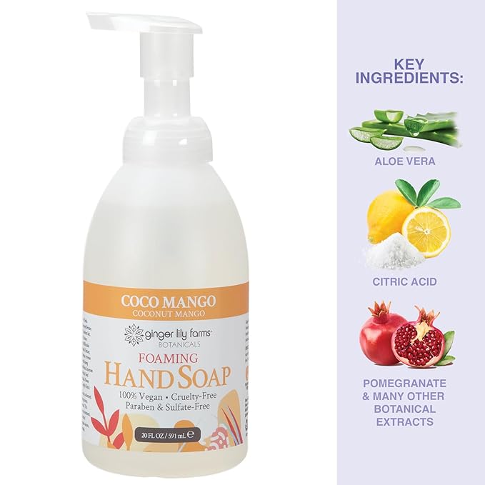 Ginger Lily Farms Botanicals All-Purpose Foaming Hand Soap Refill, Coco Mango, 100% Vegan & Cruelty-Free, Coconut Mango Scent, 20 Fl Oz (Pack of 1)