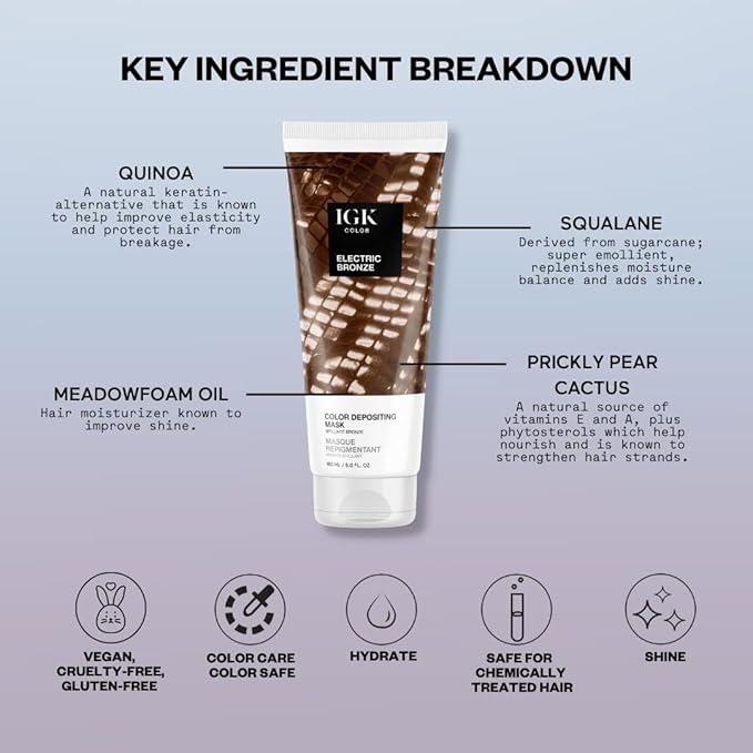 IGK Hair Gloss Toner & Depositing Mask + At-Home Color Tool Set | Electric Bronze Brilliant Bronze | Semi-Permanent Shine + Tone | Salon-Quality Application