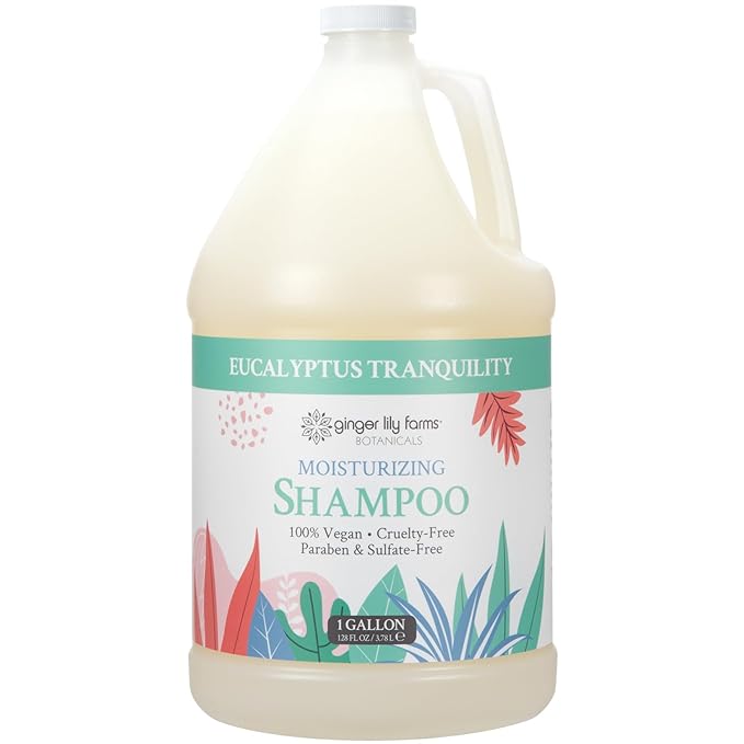 Ginger Lily Farms Botanicals Moisturizing Shampoo for All Hair Types, Eucalyptus Tranquility, 100% Vegan & Cruelty-Free, 1 Gallon (Pack of 4)