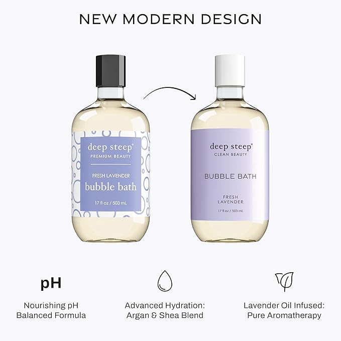 Deep Steep Bubble Bath, Fresh Lavender 17 oz (Pack of 2) – Hypoallergenic, Clinically Tested Soothing Soak with Shea Butter & Argan Oil – Sulfate-Free