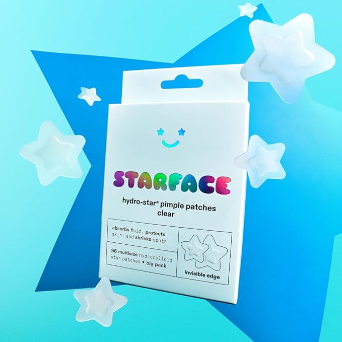 Starface Hydro-Star Clear Big Pack, Invisible Hydrocolloid Pimple Patches, Two Sizes and Star Shape, Absorb Fluid and Reduce Redness (96 Count) (Pack of 2)