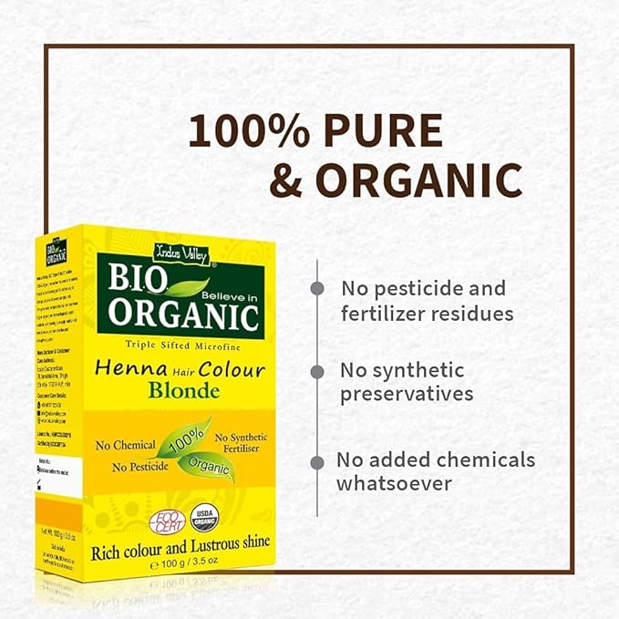 Indus Valley Bio Organic Natural Henna Hair Color For Women Blonde 100gm| 100% Gray Hair Coverage And Long Lasting Hair Dye | Vegan and Cruelty-Free I Herbal Hair Color for All Hair Types