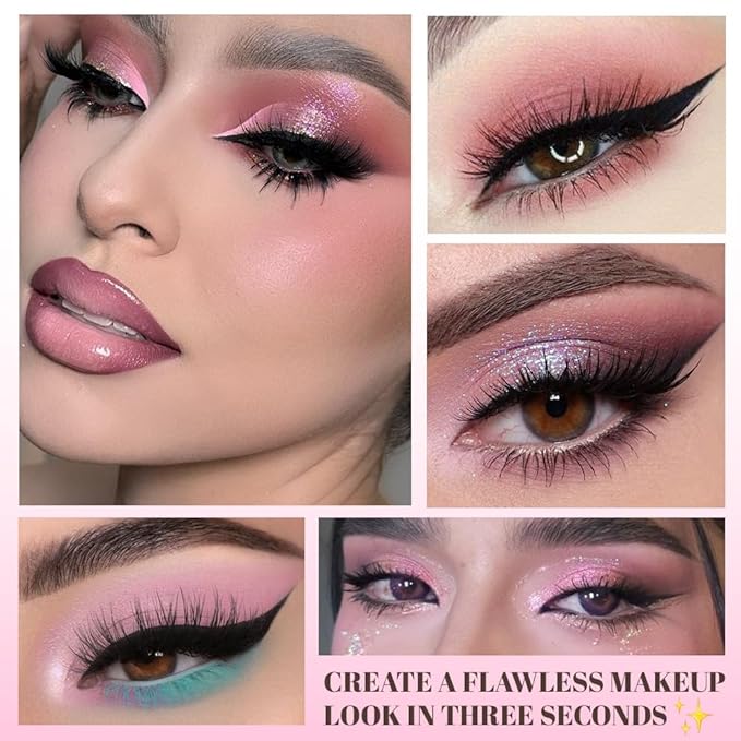 Pink Brown 4Colors Eyeshadow Makeup Palette with Brush Mirror,Natural Neutral Powde Eye Shadow Palettes for Older Women,Long Lasting Naturing-Looking,Lightweight Eye Makeup Kit Travel Size