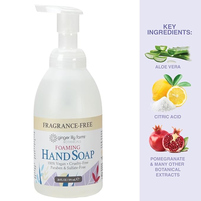 Ginger Lily Farms Botanicals All-Purpose Foaming Hand Soap Refill, Fragrance Free, 100% Vegan & Cruelty-Free, Unscented, 20 Fl Oz (Pack of 8)