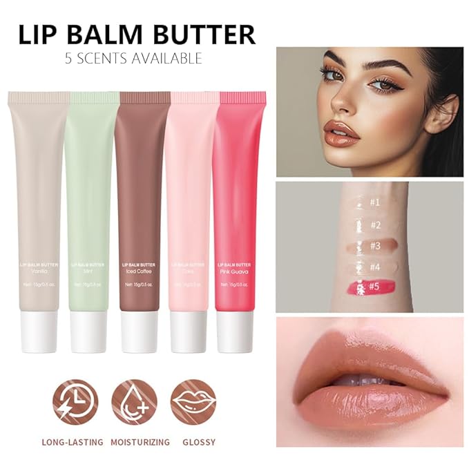 2Pcs Summer Lip Butter Lip Balm, Ultra-Hydrating Natural Vegan Lip Balm, Sheer-Tinted Shine & Hydration, Soothes & Softens Dry Lips Skincare, Bálsamo labial hidratante (#1+2#)