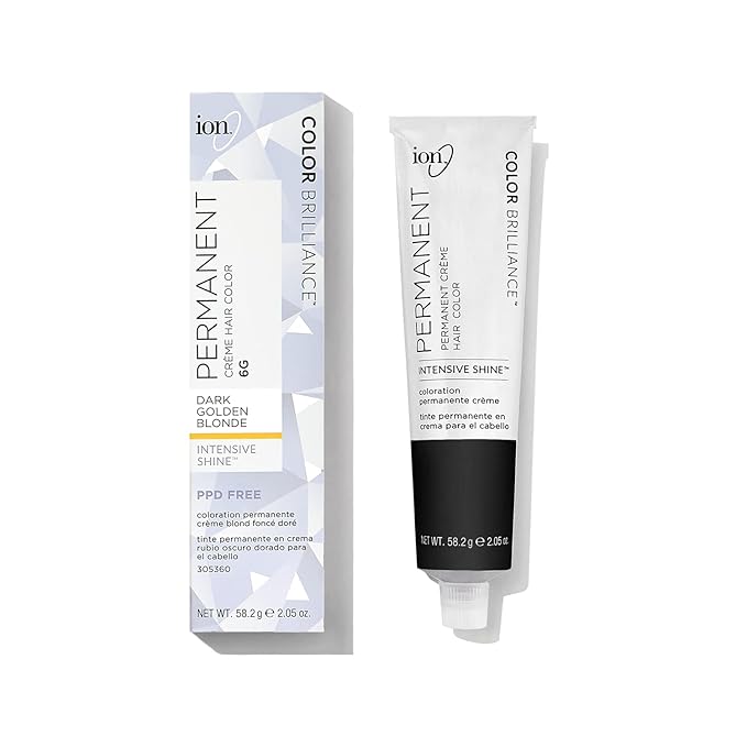 Ion Permanent Creme Hair Color 6G Golden Blonde, Vegan, Cruelty Free, PPD Free, 100% Gray Coverage, Long Lasting, Fade Resistant Color, 2.05 oz