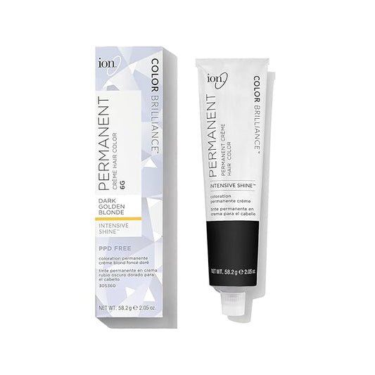 Ion Permanent Creme Hair Color 6G Golden Blonde, Vegan, Cruelty Free, PPD Free, 100% Gray Coverage, Long Lasting, Fade Resistant Color, 2.05 oz