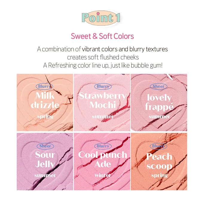ETUDE Heart Pop Duo Blush, Strawberry Pink Cheek Colors, Soft Glow & Glossy Finish, Layering Formula, Compact 0.2 oz – Strawberry Mochi